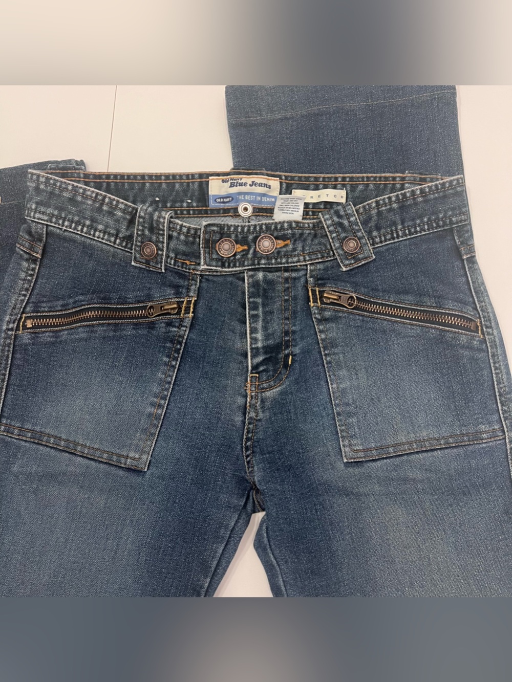 Old Navy Women's Blue Wide Leg Jeans with Front Zip Pockets